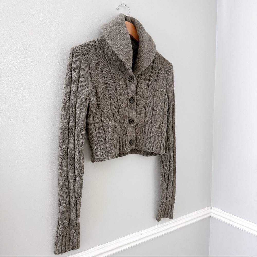 Ralph Lauren Rugby Cropped Cardigan Cashmere Lambswool Blend Preppy Cable Medium - Picture 4 of 13